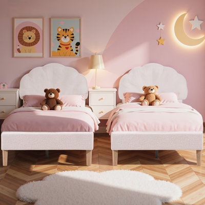 Scalloped Twin Bed Fleece Upholstered Headboard Pink Whimsical