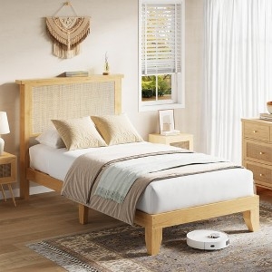 Scandi Twin Bed Woven Rattan Light Wood Frame