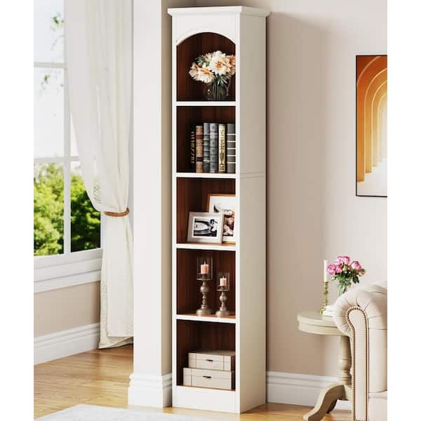 Scandinavian Corner Bookcase with White and Oak Finish