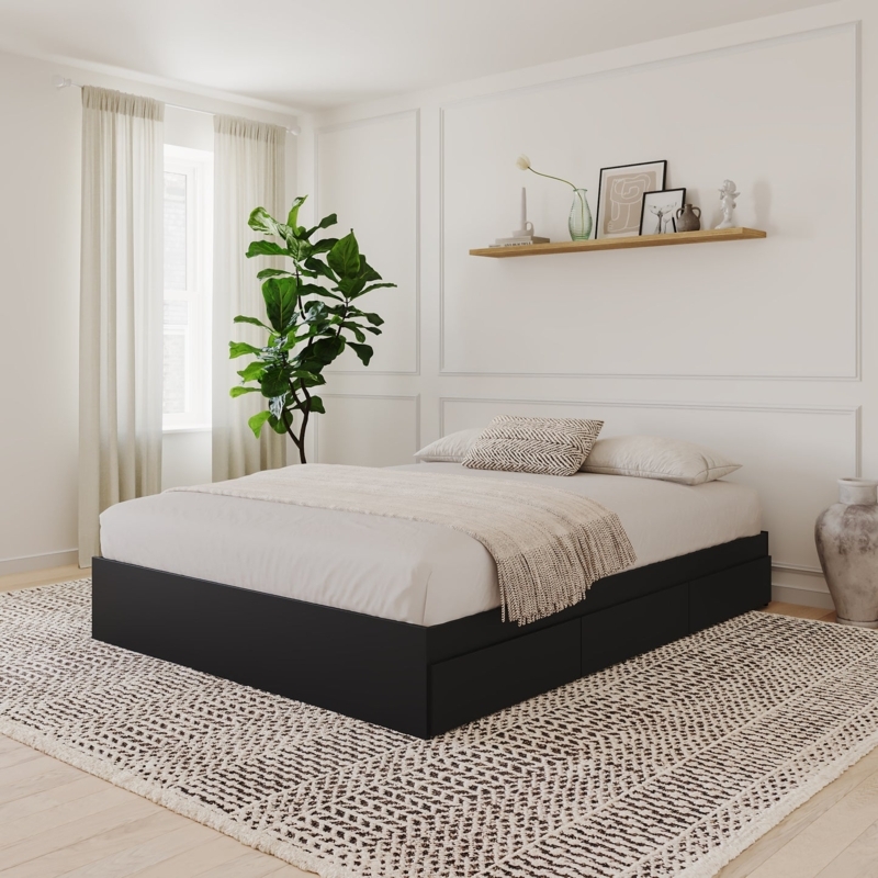 Scandinavian Modern Platform Bed with Three Integrated Drawers