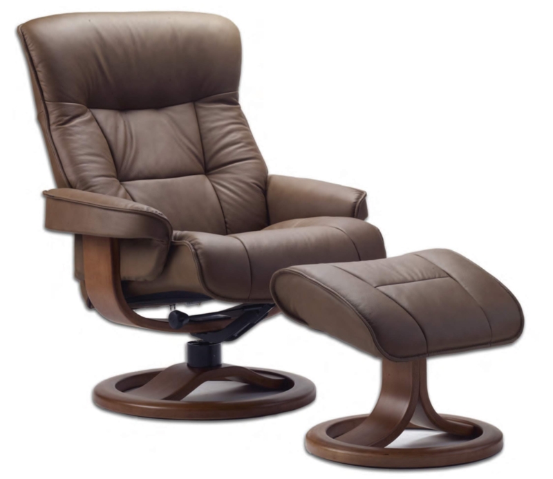 Scandinavian Recliner and Ottoman Set with Circular Wood Base