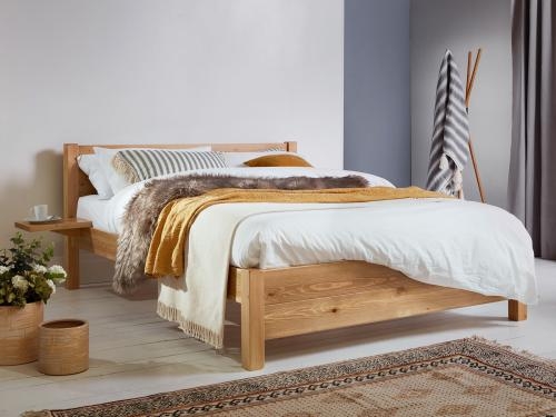 Scandinavian Style Bed Frame with Integrated Floating Side Shelf.