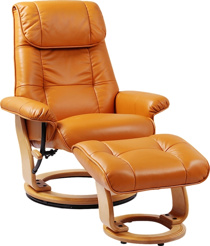 Scandinavian Swivel Recliner with Matching Ottoman and Wood Base