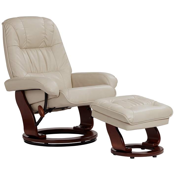 Scandinavian Taupe Swivel Recliner with Bentwood Base & Ottoman