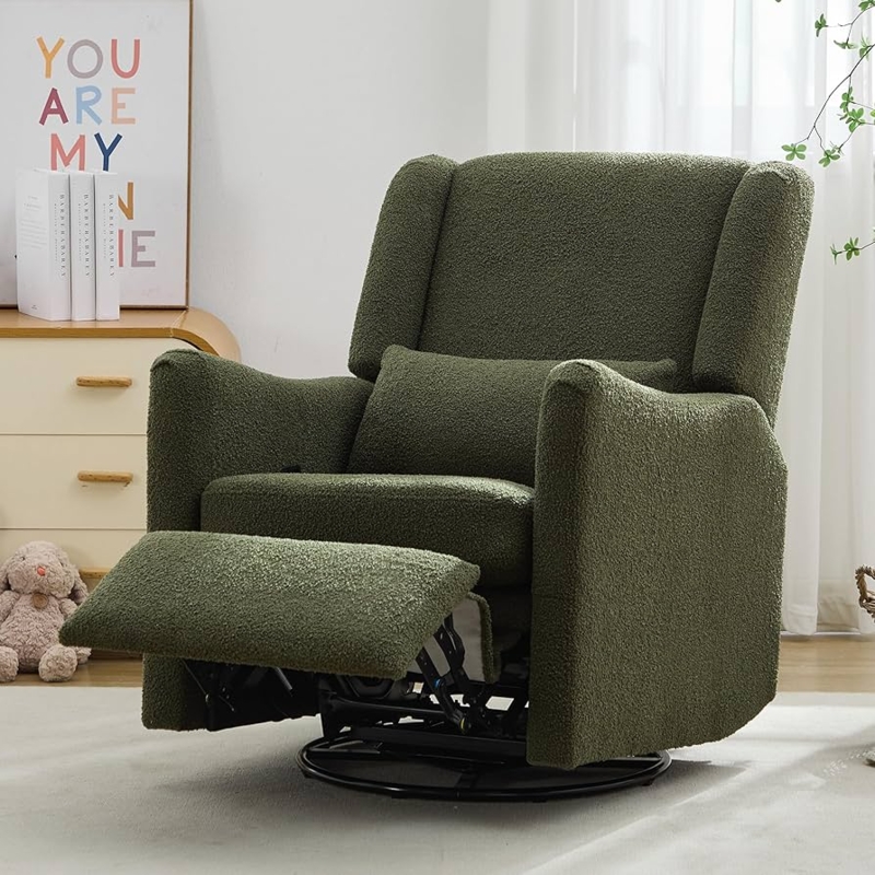 Seaweed Green Teddy Fleece Wingback Swivel Rocker Recliner