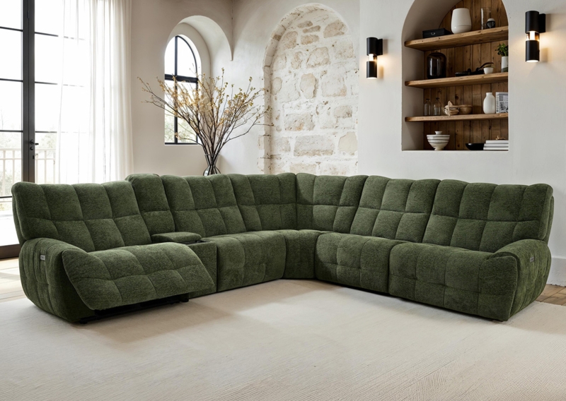 Sectional Sofa Grid Tufted Back Power Reclining Console Storage