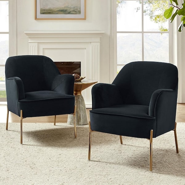 Set of Curved Back Armchairs with Polished Tapered Metallic Legs