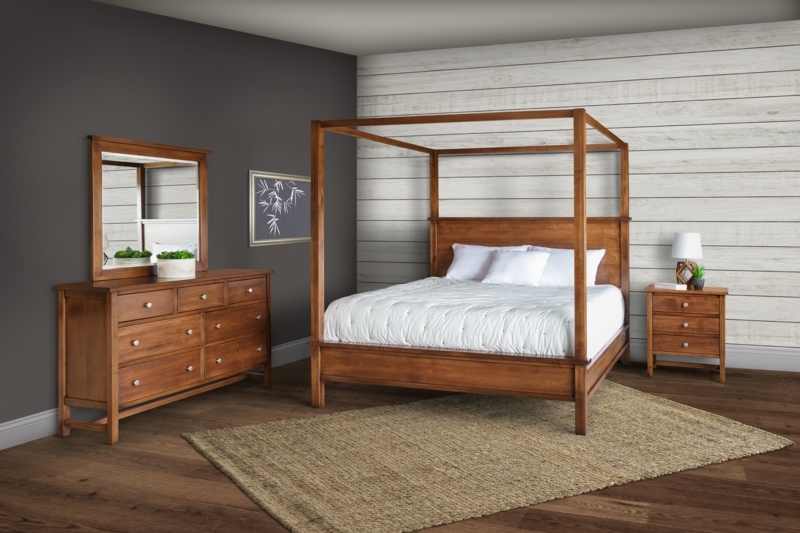 Shaker Canopy Bedroom Set in Honey Wood Finish, Modern Rustic Style