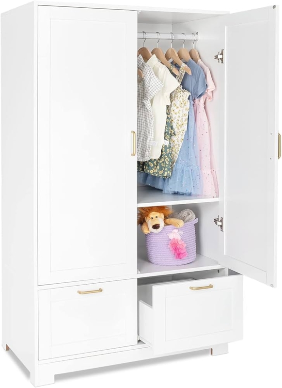 Shaker Style Freestanding Armoire with Slim Gold Hardware Pulls