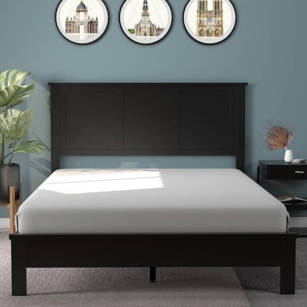 Shaker Style Headboard with Three Panel Design in Matte Black