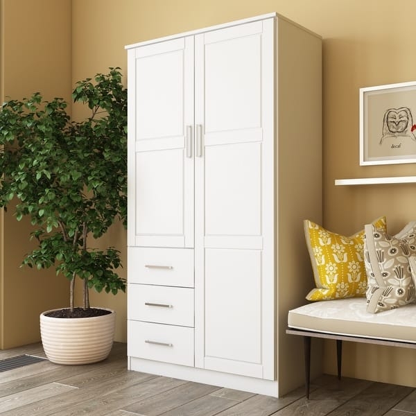 Shaker Style Wardrobe Armoire with Asymmetrical Front and Bar Pulls