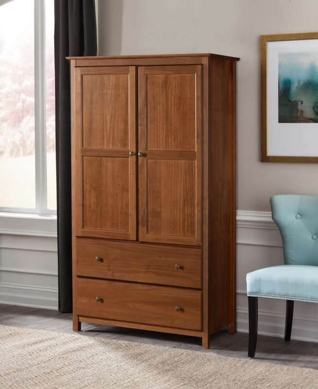 Shaker Wardrobe in Walnut Finish with Recessed Panels and Drawers