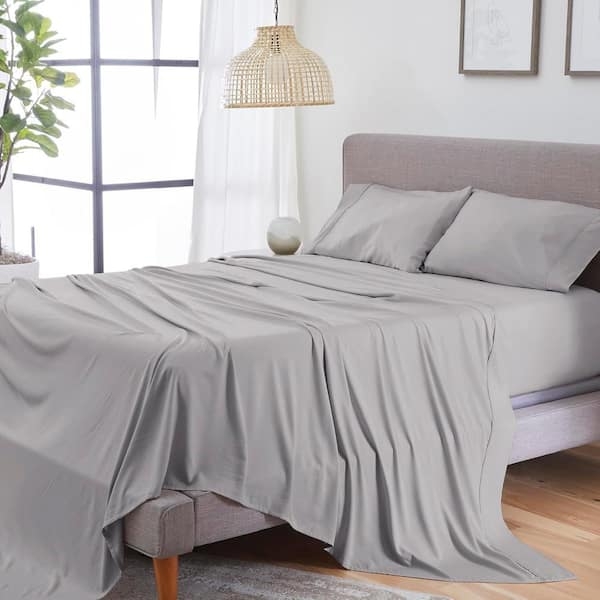 Sheet Set in Light Grey Breathable Linen Blend Fabric