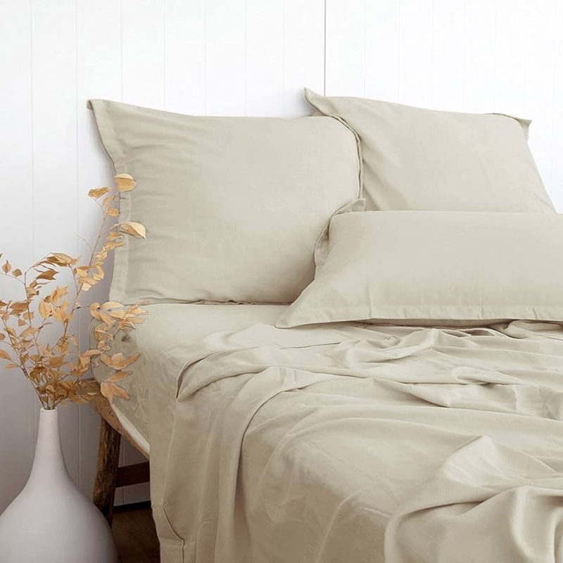 Sheet Set Linen Texture Sand Beige Deep Pocket Organic Modern