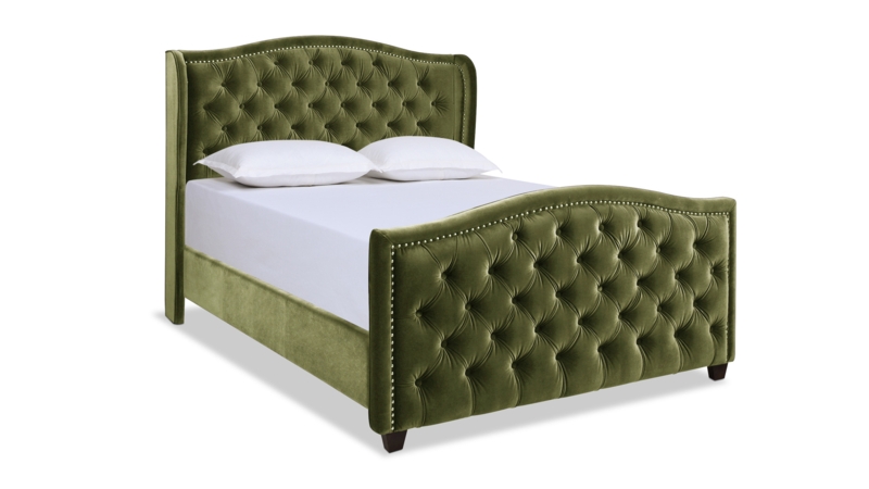 Shelter Wingback Olive Green Velvet Upholstered Bed