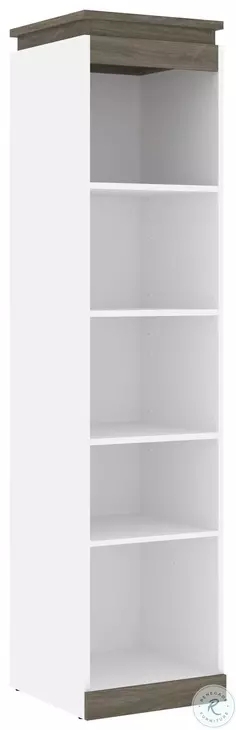 Shelving Unit Narrow White Walnut Grey Accents Modern Tall Slim Bookcase
