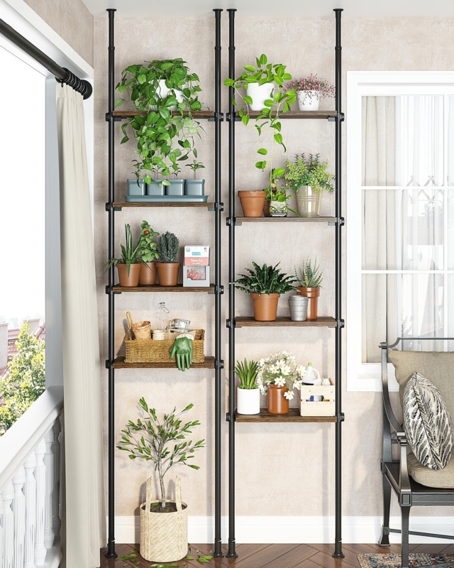 Shelving Unit Tension Mount Vertical Storage Botanical Industrial