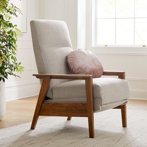 Show Wood Recliner Oatmeal Linen Angular Silhouette High Back