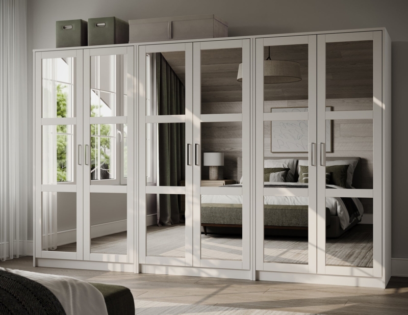 Six Door Modular Wardrobe in Shaker Style with Mirrored Panels
