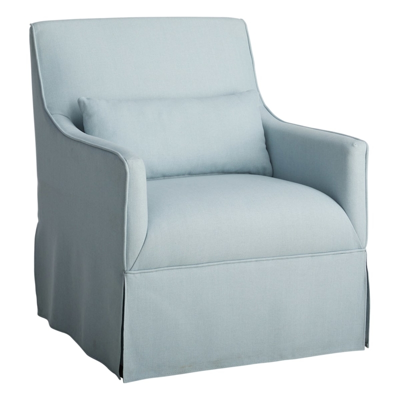 Skirted Accent Chair, Light Blue Woven Swivel with Lumbar Pillow