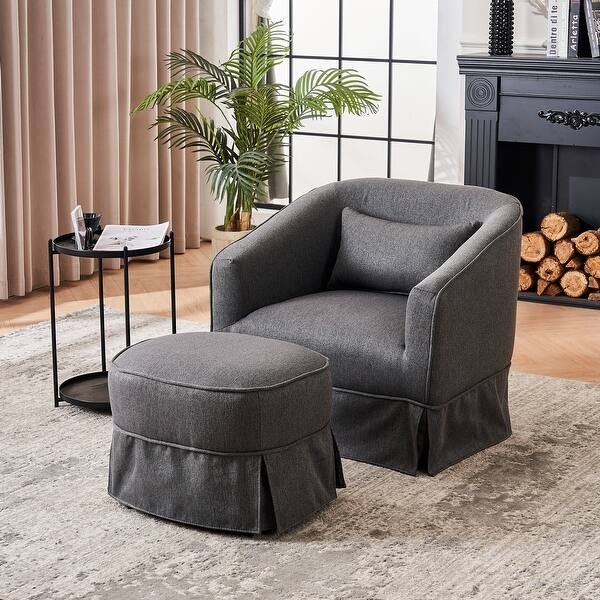 Skirted Accent Chair with Ottoman and Pleated Detail