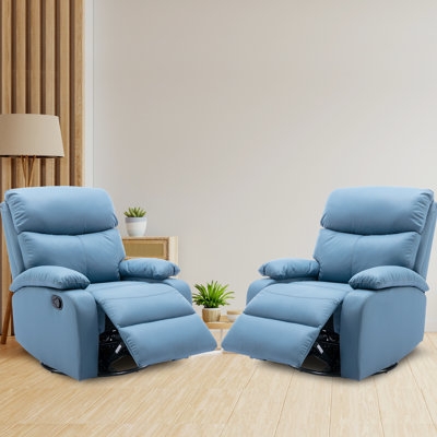 Sky Blue Swivel Rocker Recliner with Overstuffed Arms