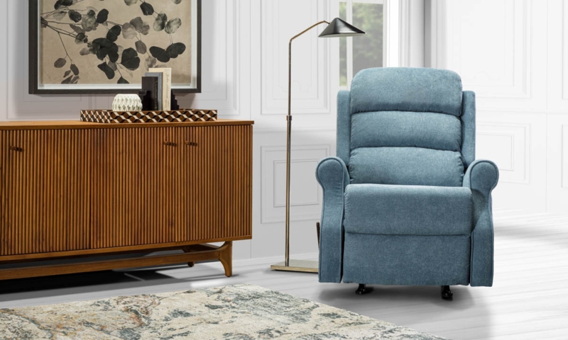 Slate Blue Chenille Rocker Recliner with Tiered Back