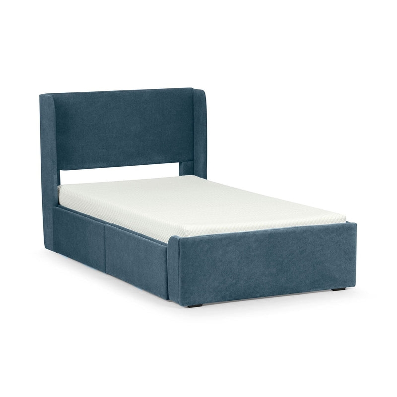 Slate Blue Fabric Bed Twin with Paneled Side Rails