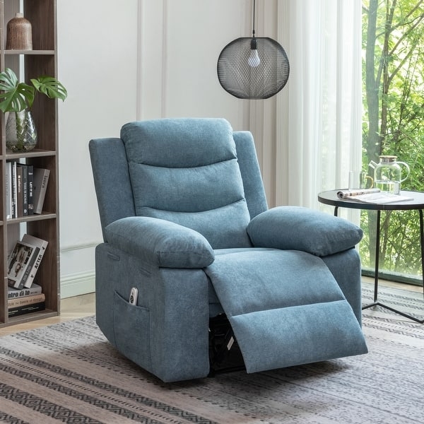 Slate Blue Power Recliner with Side Storage Pocket and Wired Remote