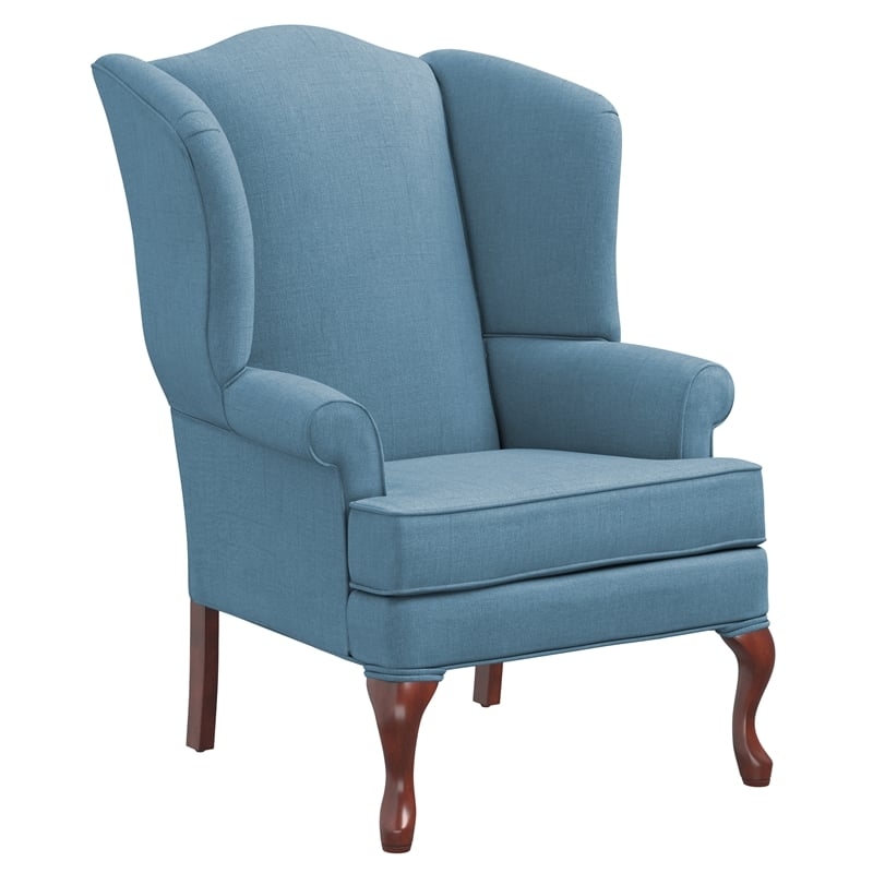 Slate Blue Traditional Wingback Chair with Cabriole Legs