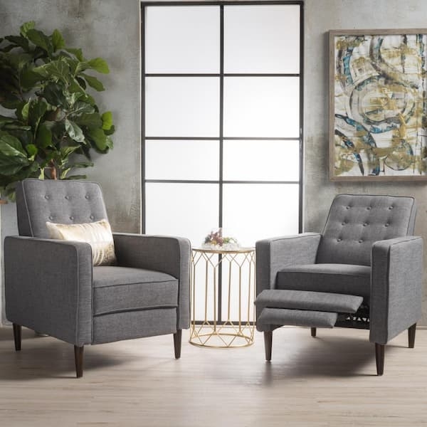 Slate Gray Fabric Recliners Set of 2 with Button Tufted Backs