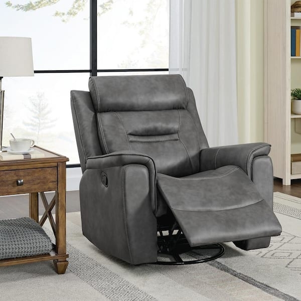 Slate Gray Swivel Rocker Recliner with Oversized Footrest