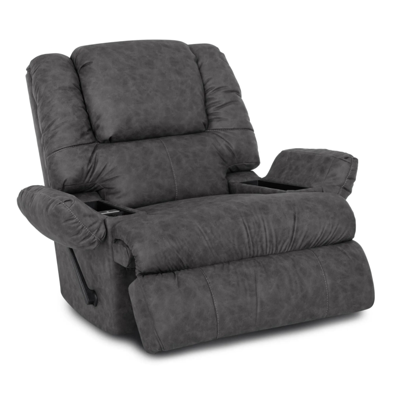 Slate Grey Manual Rocker Recliner with Tiered Back and Cupholder