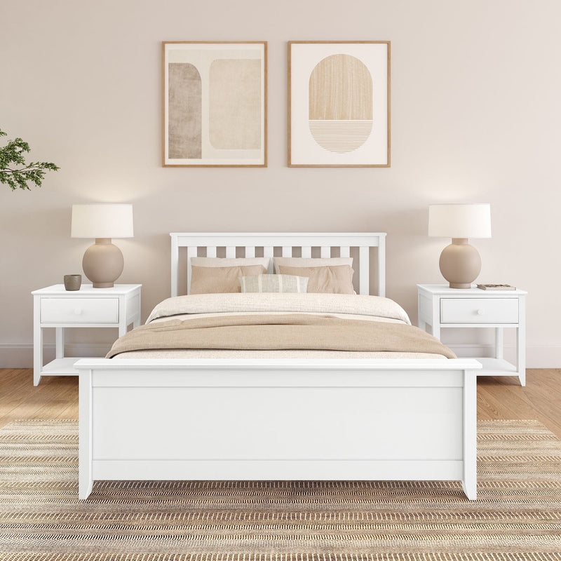 Slatted Bed Frame with Solid Panel Footboard in White Finish