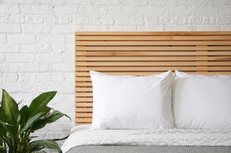 Slatted Wood Headboard with Low Profile Minimalist Design