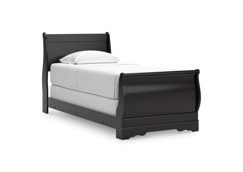 Sleigh Bed Dark Espresso Finish Scalloped Base Curved Footboard
