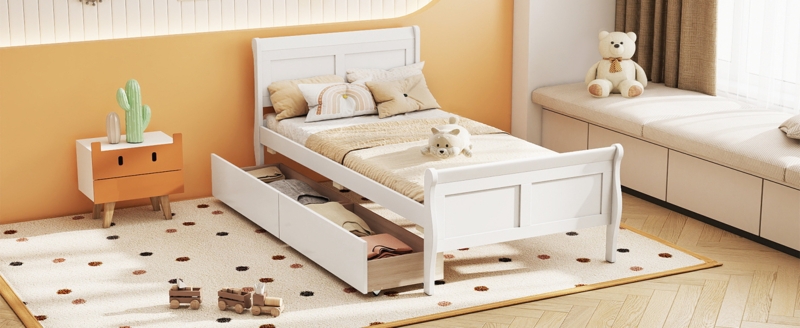 Sleigh Bed Matte Finish Underbed Storage Pull Out Drawers Modern