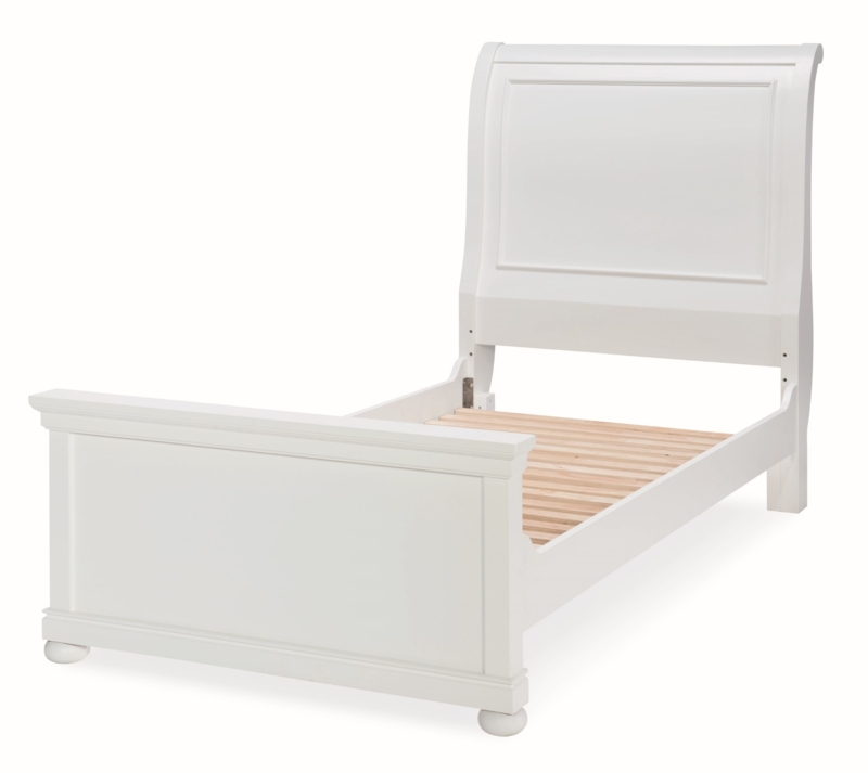 Sleigh Bed Painted Finish Bun Feet Scrolled Headboard Slatted Base