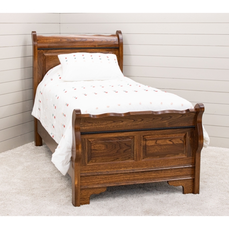 Sleigh Bed Warm Stain Rope Molding Wavy Footboard Rail Scrolled Wood