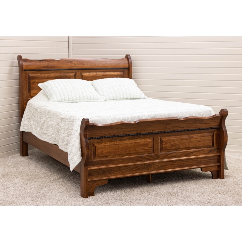 Sleigh Bed with Rope Twist Trim and Traditional Silhouette, Cherry Finish