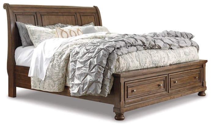 Sleigh Bed with Storage Footboard Warm Wood French Country