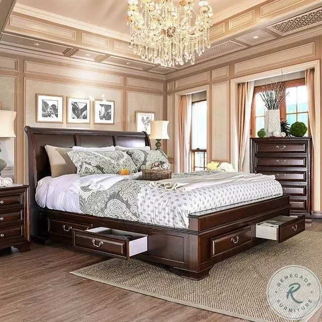Sleigh Storage Bed Dark Espresso Finish Traditional Underbed Drawers
