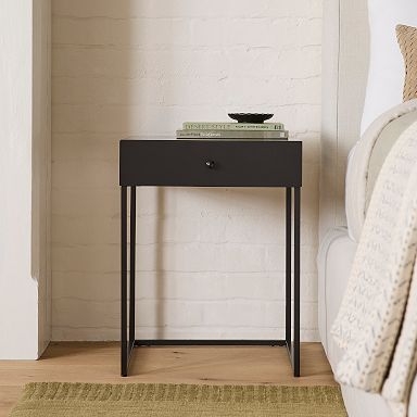 Slender Metal Nightstand, Matte Finish, Single Drawer, Open Base