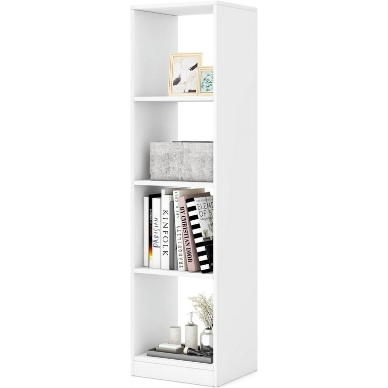 Slim Bookcase Solid Back Four Compartment Storage