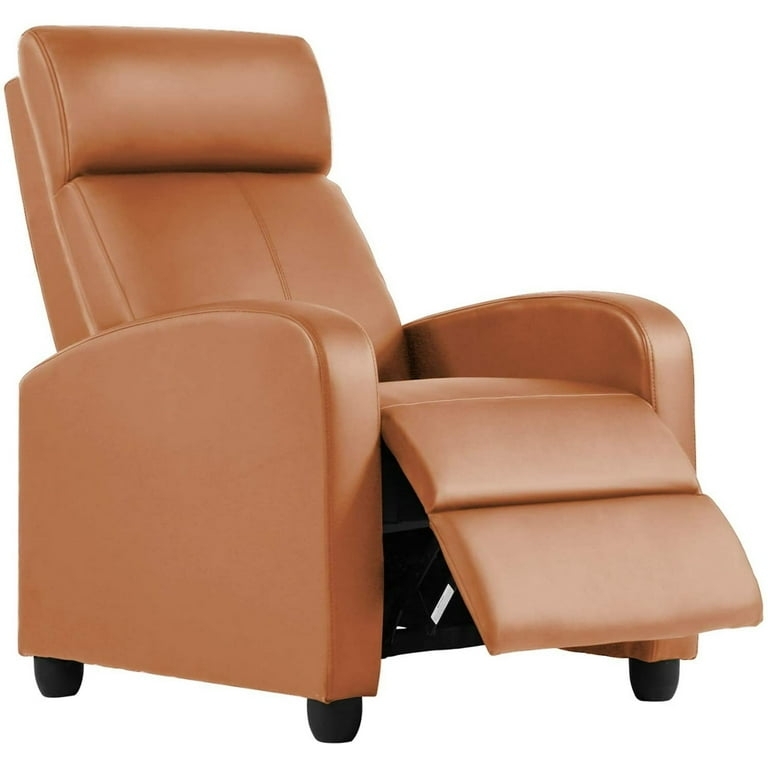 Slim Cognac Manual Reclining Chair featuring Pop-Out Footrest