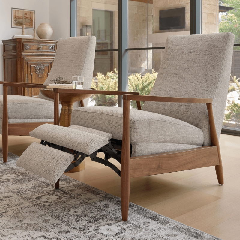 Slim Frame Recliner Textured Light Gray Fabric Tapered Legs