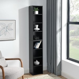 Slim Vertical Bookcase Matte Black Contemporary Design