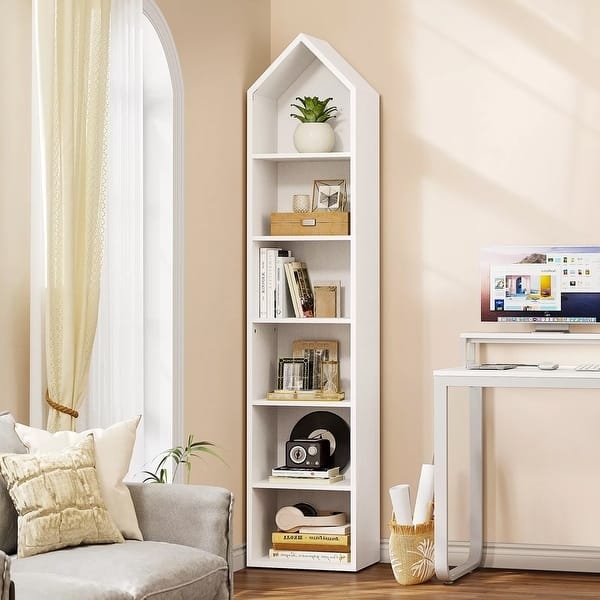 Slim White 6-Tier Cube Bookshelf for Small Spaces