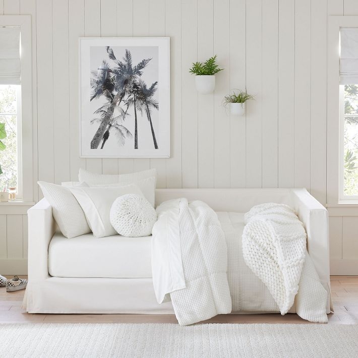 Slipcovered Daybed with Floor Length Skirt for Coastal Cottage