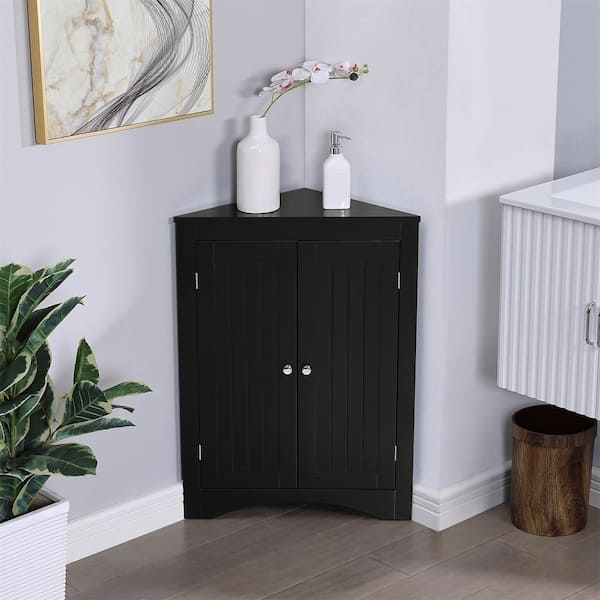 Small Corner Cabinet with Beadboard Doors for Bathroom